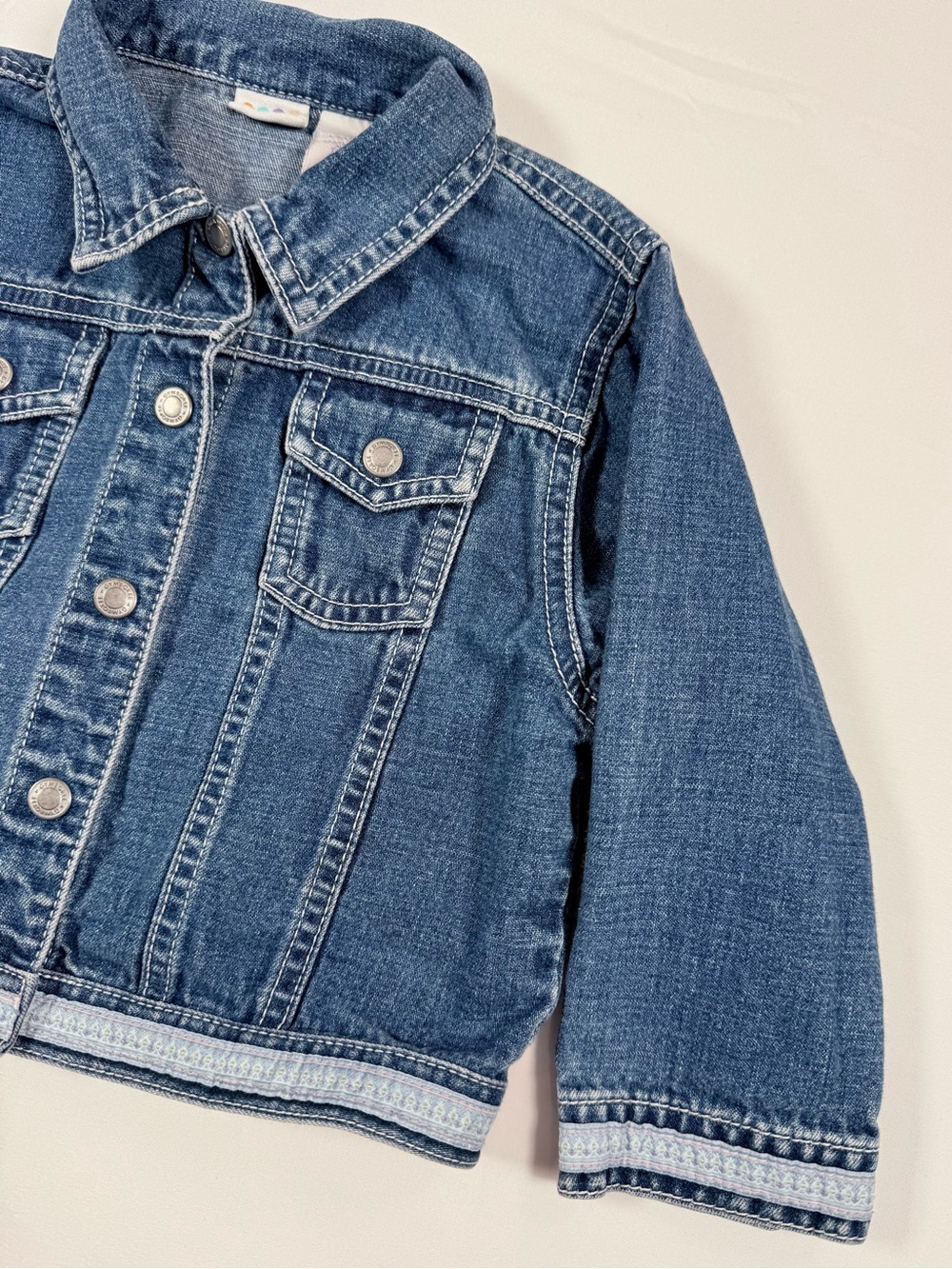 VINTAGE GYMBOREE Girls Forget Me Not Denim Trucker Jacket 3T Y2K Cottagecore 90s - Picture 3 of 12